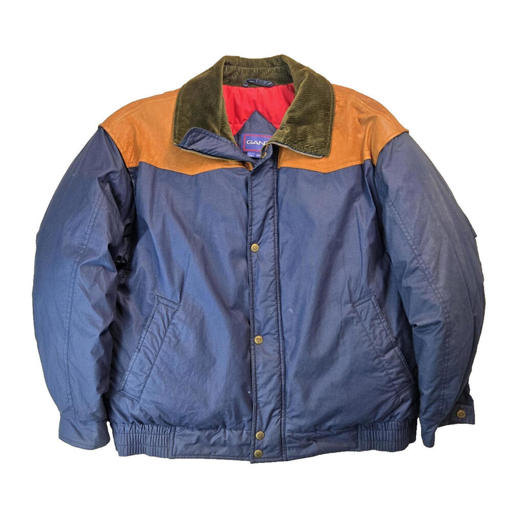 Gant Vintage 90s Corduroy Leather Goose Down Puffer Jacket Mens Size XL